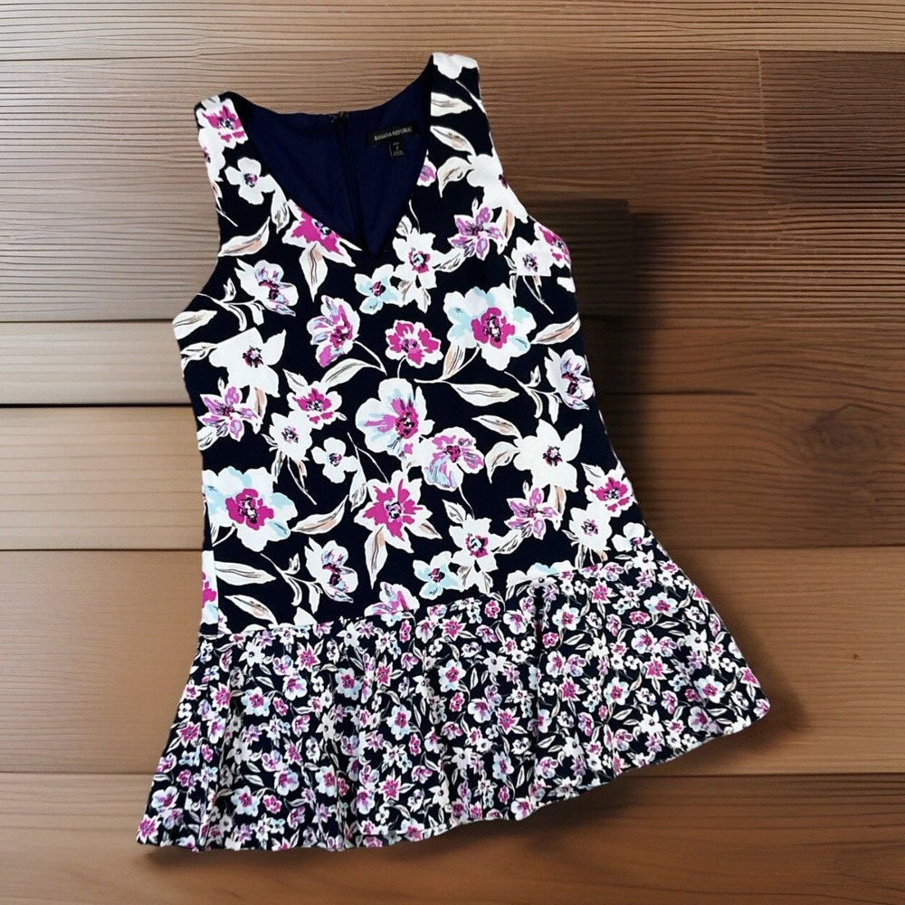 Banana Republic Dress Floral Flounce Hem Sleeveless Cocktail Petite Women Sz 2